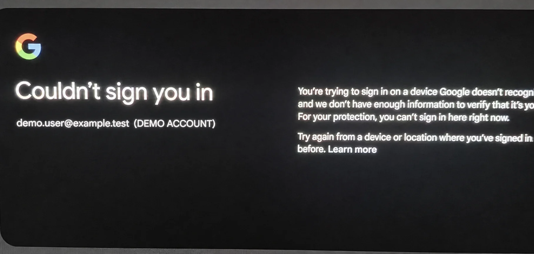 Couldn't sign you in，账号为虚构示例